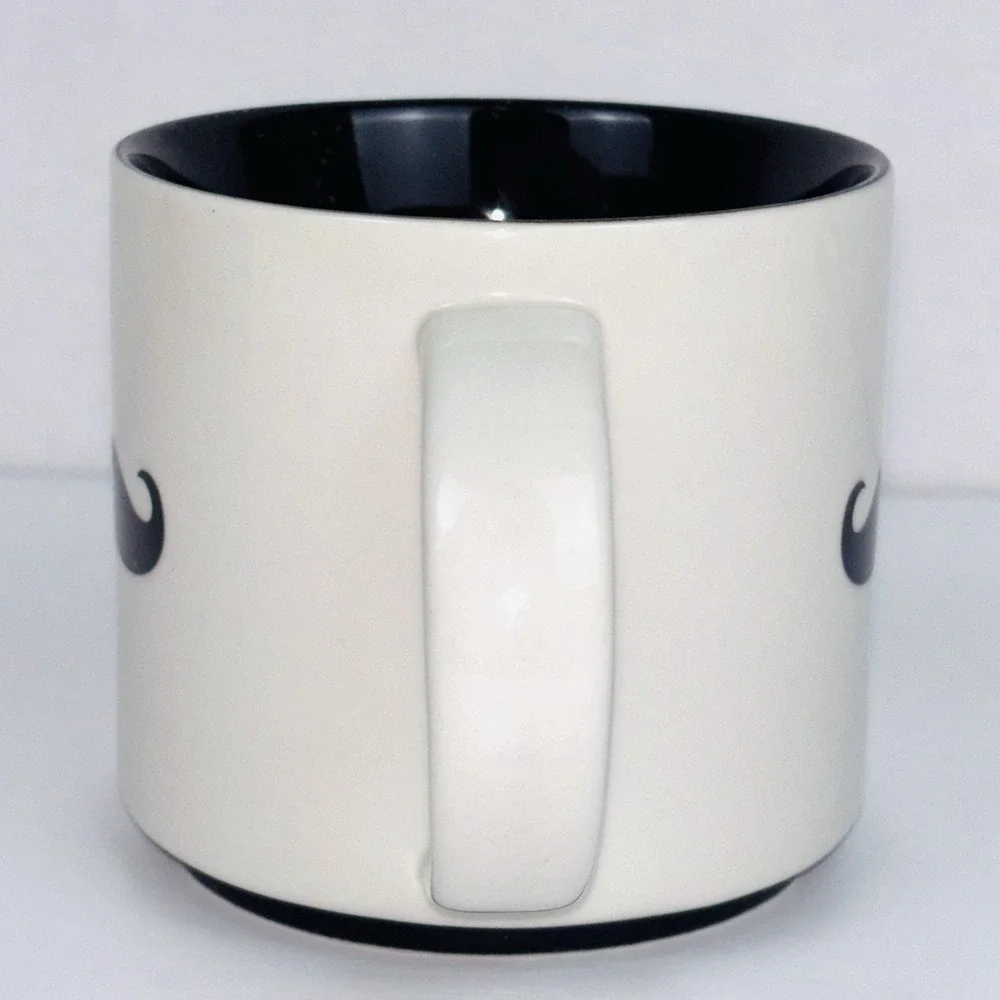 Pier 1 Imports Mustache Coffee Mug Black Ivory White Stoneware Novelty 16 oz